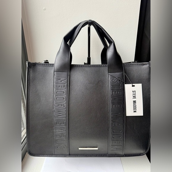 Steve Madden Other - Steve Madden Black Large Tote Handbag with Strap and Pouch - NWT